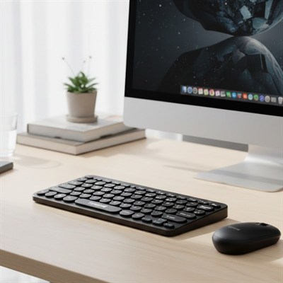 Kablosuz Lacivert Bluetooth Klavye Mouse Seti – Yuvarlak Tuşlu Tasarım, Türkçe Q Dizilim, Taşınabilir, Ev ve Ofis Kullanımına Uygun