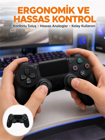 Kablosuz PS4 Oyun Kolu – Çift Titreşimli Motor, Uzun Pil Ömrü ve Hassas Kontrol Yeni Nesil