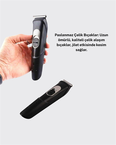 Kablosuz, Paslanmaz Çelik Bıçaklı Profesyonel Saç ve Sakal Tıraş Makinesi – Sessiz, Güçlü ve Ergonomik
