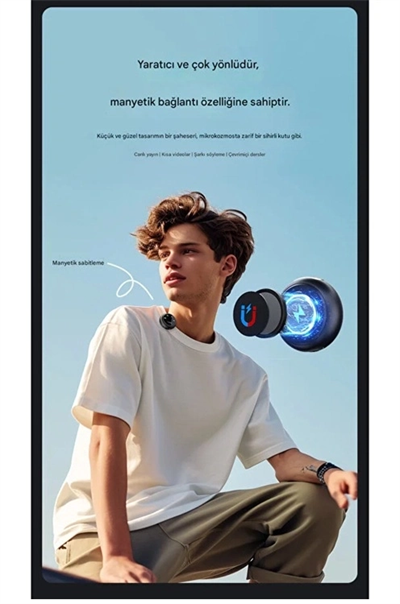 Kablosuz Profesyonel İkili Yayın Yaka Mikrofonu Şarj Kutu Mıknatıslı Typce Lightning Çıkış Mikrofon