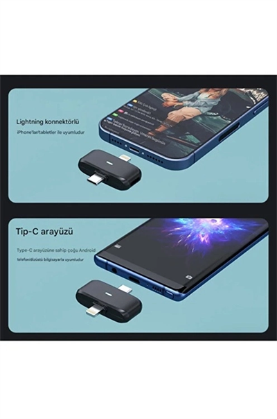 Kablosuz Profesyonel İkili Yayın Yaka Mikrofonu Şarj Kutu Mıknatıslı Typce Lightning Çıkış Mikrofon