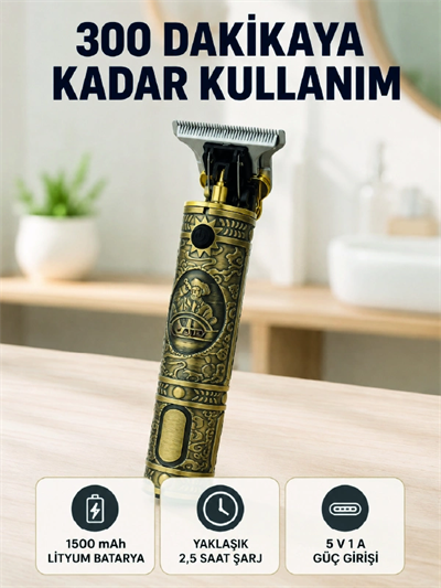 Kablosuz Saç Sakal Kesme Makinesi T Tipi Metal Bıçaklı 3 Kademeli Taraklı