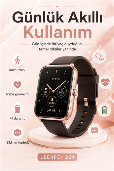 Kablosuz Şarj Destekli Rose Gold Akıllı Saat Dokunmatik Ekranlı Spor Takipli Model