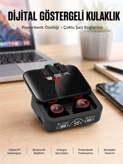 Kablosuz Şarj Göstergeli Powerbank Özellikli Bluetooth Kulaklık Çağrı Cevaplayabilen Yeni Nesil