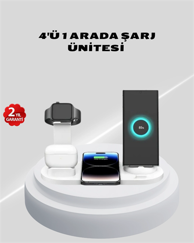 Kablosuz Şarj İstasyonu 4’ü 1 Arada iPhone Watch ve AirPods Uyumlu
