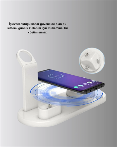 Kablosuz Şarj İstasyonu 4’ü 1 Arada iPhone Watch ve AirPods Uyumlu
