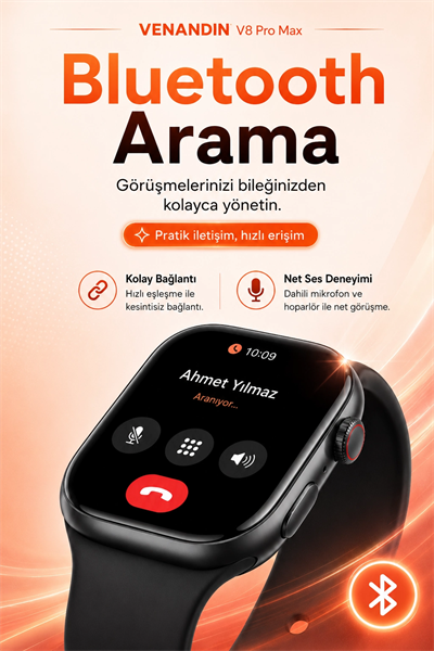 Kablosuz Şarjlı Dokunmatik Ekran Akıllı Saat Arama ve Mesaj Bildirim Destekli