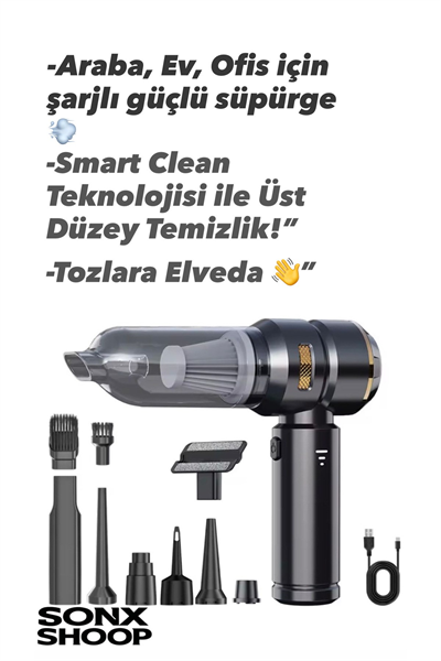 Kablosuz Şarjlı El Süpürgesi 2’si 1 Arada – Güçlü Vakum ve Üfleme Özellikli Mini Temizlik