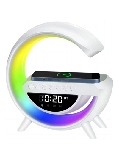 Kablosuz Şarjlı LED Işıklı Masa Saati Bluetooth Hoparlör Alarm Fonksiyonlu