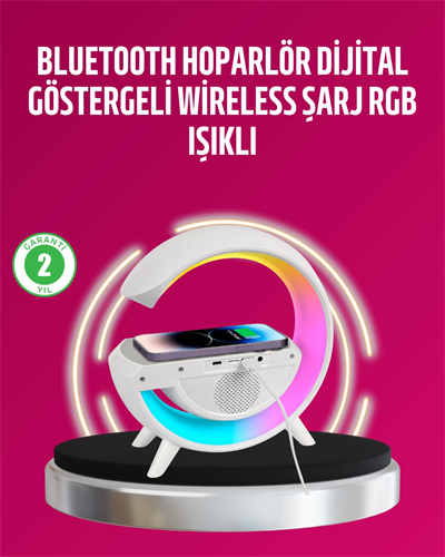 Kablosuz Şarjlı LED Masa Lambası Çalar Saat ve Beyaz Gürültü Özellikli