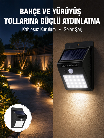 Kablosuz Solar LED Lamba | Bahçe, Veranda, Merdiven Işığı, Otomatik Aç-Kapa Sensörlü Yeni Nesil