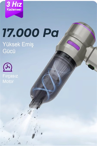 Kablosuz Taşınabilir Araç İçi El Süpürgesi 17000pa Güçlü Vakum 4’ü 1 Arada Çok Amaçlı Temizlik