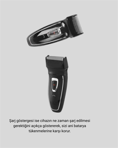 Kablosuz Tıraş Makinesi Çift Başlıklı Kuru Tıraş Folyo Başlık Şarj Göstergeli