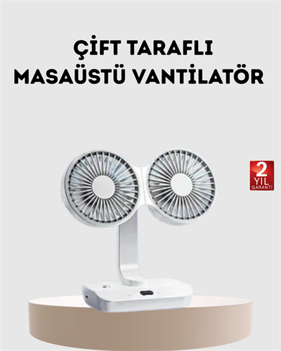 Kablosuz USB Şarjlı 720° Döner Masaüstü Fan – Çift Taraflı Serinlik ve Gece Lambası
