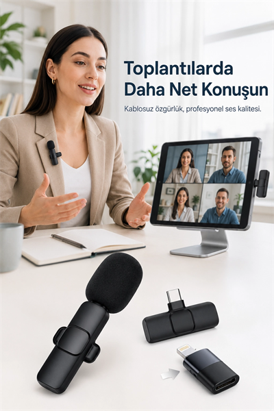 Kablosuz Yaka Mikrofonu USB-C Lightning Uyumlu Tak Çalıştır Telefon Video Ses Kayıt Seti