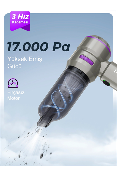 Kablosuz araç içi süpürge vakum gücü fırçasız motor üfleme vakum 2 yıl garantili