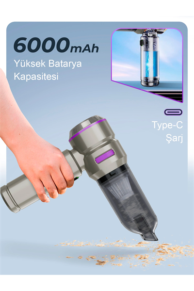 Kablosuz araç içi süpürge vakum gücü fırçasız motor üfleme vakum 2 yıl garantili