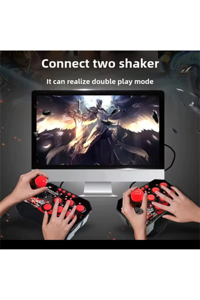 Kablosuz çift joystickli retro video oyun makinesi Bluetooth özellikli kırmızı renkli