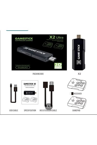 Kablosuz çift joystickli retro video oyun makinesi Bluetooth özellikli kırmızı renkli