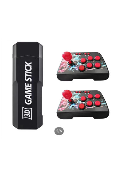 Kablosuz çift joystickli retro video oyun makinesi Bluetooth özellikli kırmızı renkli