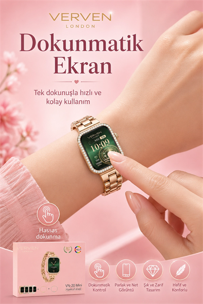 Kadın Kullanımına Uygun Akıllı Saat Dört Çift Kordonlu Şık Tasarımlı Dokunmatik Model