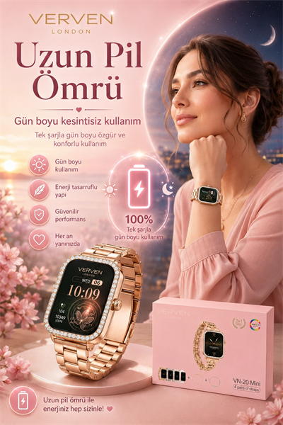 Kadın Kullanımına Uygun Akıllı Saat Dört Çift Kordonlu Şık Tasarımlı Dokunmatik Model