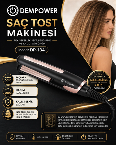Kadınlar İçin Dalgalı ve Hacimli Görünüm Sağlayan Profesyonel Saç Tost Şekillendirme Makinesi