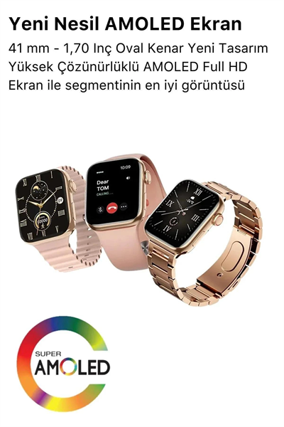 Kadınlar İçin Pembe Kasa ve Metal Kordonlu 41 mm Akıllı Saat, Nabız ve Uyku Takibi Özellikli