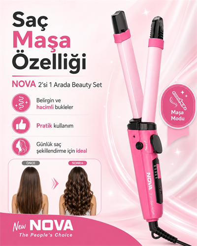 Kadınlar İçin Saç Düzleştirme ve Dalga Yapma Özellikli 2 Fonksiyonlu Maşa