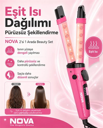 Kadınlar İçin Saç Düzleştirme ve Dalga Yapma Özellikli 2 Fonksiyonlu Maşa