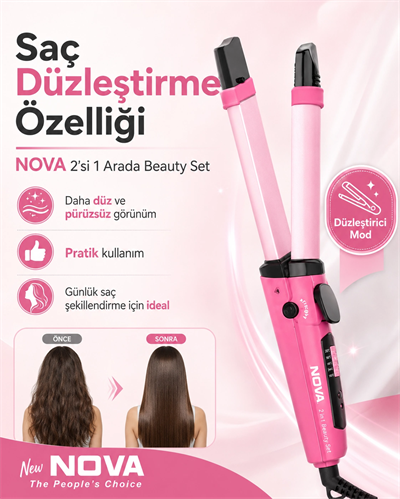 Kadınlar İçin Saç Düzleştirme ve Dalga Yapma Özellikli 2 Fonksiyonlu Maşa