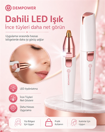 Kadınlara Özel 2 Başlıklı Kaş Düzeltici ve Hassas Bölge Tüy Alma Epilasyon Aleti