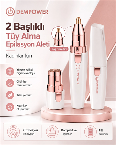 Kadınlara Özel 2 Başlıklı Kaş Düzeltici ve Hassas Bölge Tüy Alma Epilasyon Aleti