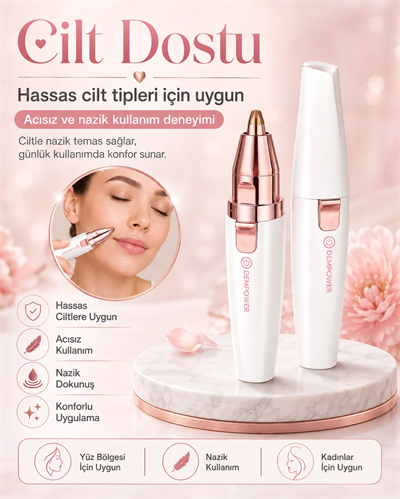 Kadınlara Özel 2 Başlıklı Kaş Düzeltici ve Hassas Bölge Tüy Alma Epilasyon Aleti