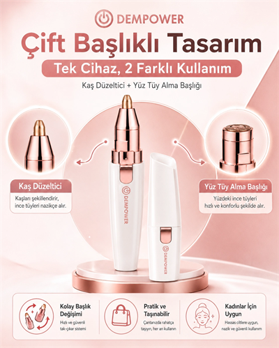 Kadınlara Özel 2 Başlıklı Kaş Düzeltici ve Hassas Bölge Tüy Alma Epilasyon Aleti