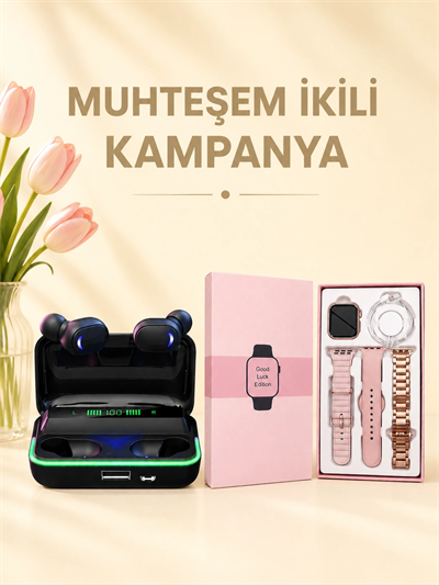 Kadınlara Özel Bileklik Hediyeli Akıllı Saat ve Dijital Göstergeli ANC Özellikli Bluetooth Kulaklık
