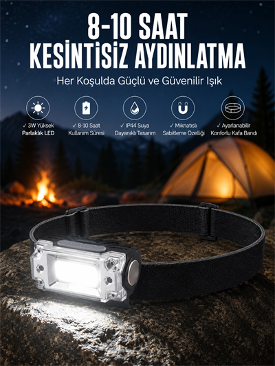 Kafa Lambası Kamp Feneri Balıkçı Feneri Başlıklı Suya Dayanıklı