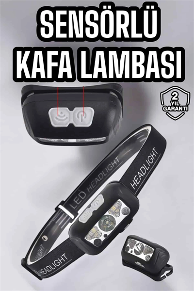 Kafa Lambası Kamp Lambası Sensörlü Şarjlı Ayarlanabilir