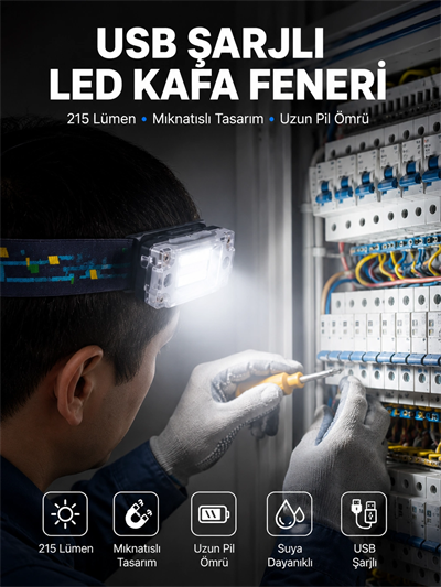 Kafa Lambası Led Fener Pratik Taşınabilir Ayarlanabilir USB Şarjlı