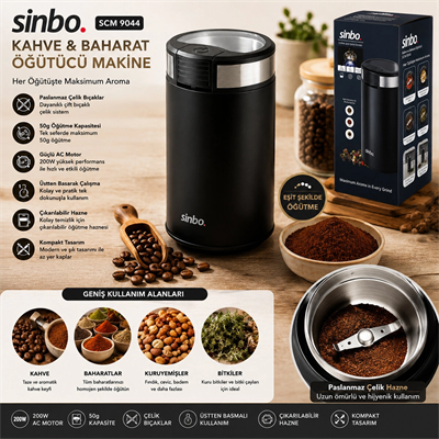Kahve - Baharat Öğütücü Makine 2 Bıçaklı Çelik Öğütme Haznesi 50gr Öğütme Ac Motor=200w Scm-9044 Bx40