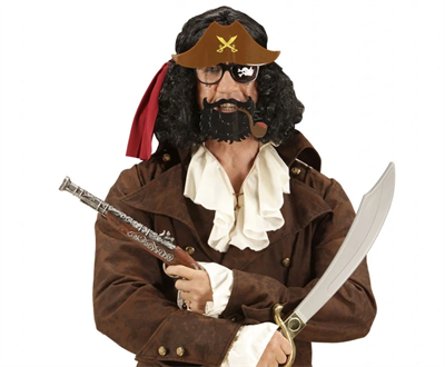 Kahve Renk Şapkalı Siyah Sakallı Pipolu Jack Sparrow Denizci Korsan Gözlüğü 24x25 Cm