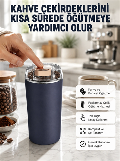 Kahve ve Baharat Öğütücü Kolay Temizlenebilir Paslanmaz Çelik Taşınabilir