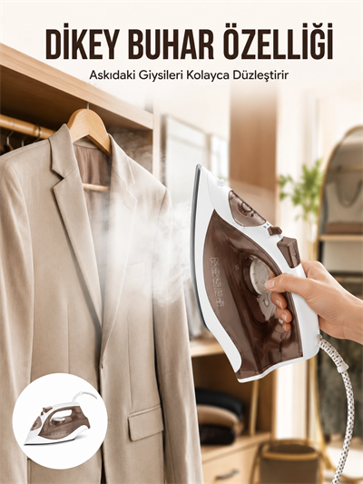 Kahverengi Buharlı Ütü 2200W Sürekli Buhar 120 g Şok Buhar