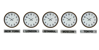 Kahverengi Modern 36 Cm 5 li Tabelalı Dünya Saatleri Seti