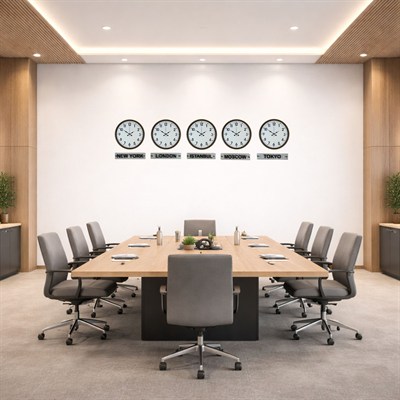 Kahverengi Modern 36 Cm 5 li Tabelalı Dünya Saatleri Seti