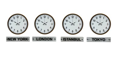 Kahverengi Naturel 4’lü 36 Cm Tabelalı Dünya Saatleri
