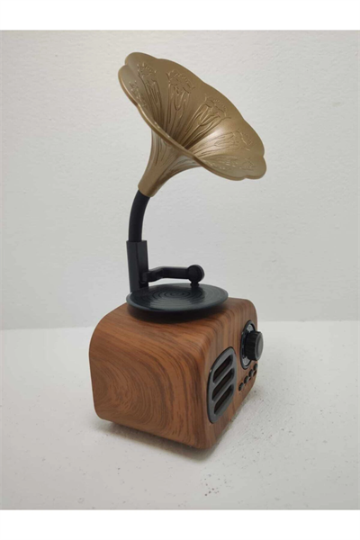 Kahverengi Nostaljik Tasarımlı Mini Bluetooth Radyo ve Hoparlör, Klasik Gramafon Görünümlü