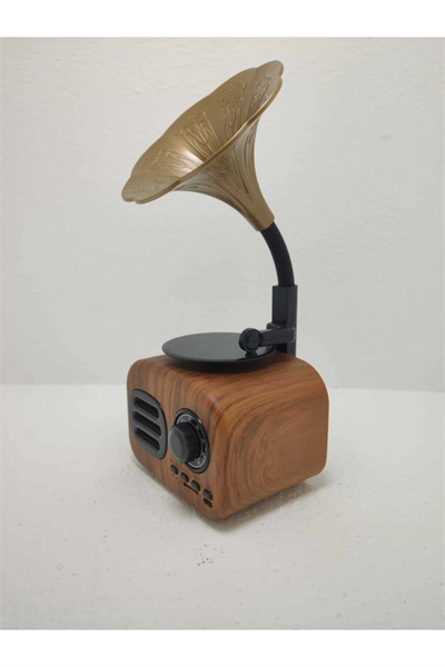 Kahverengi Nostaljik Tasarımlı Mini Bluetooth Radyo ve Hoparlör, Klasik Gramafon Görünümlü