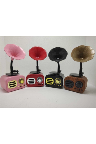 Kahverengi Nostaljik Tasarımlı Mini Bluetooth Radyo ve Hoparlör, Klasik Gramafon Görünümlü