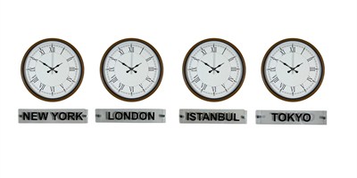 Kahverengi Roma 36 Cm 4lü Tabelalı Dünya Saatleri